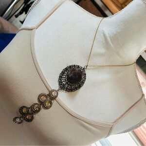 Handcrafted mink brass medallion crystal chandelier pendant on chain necklace